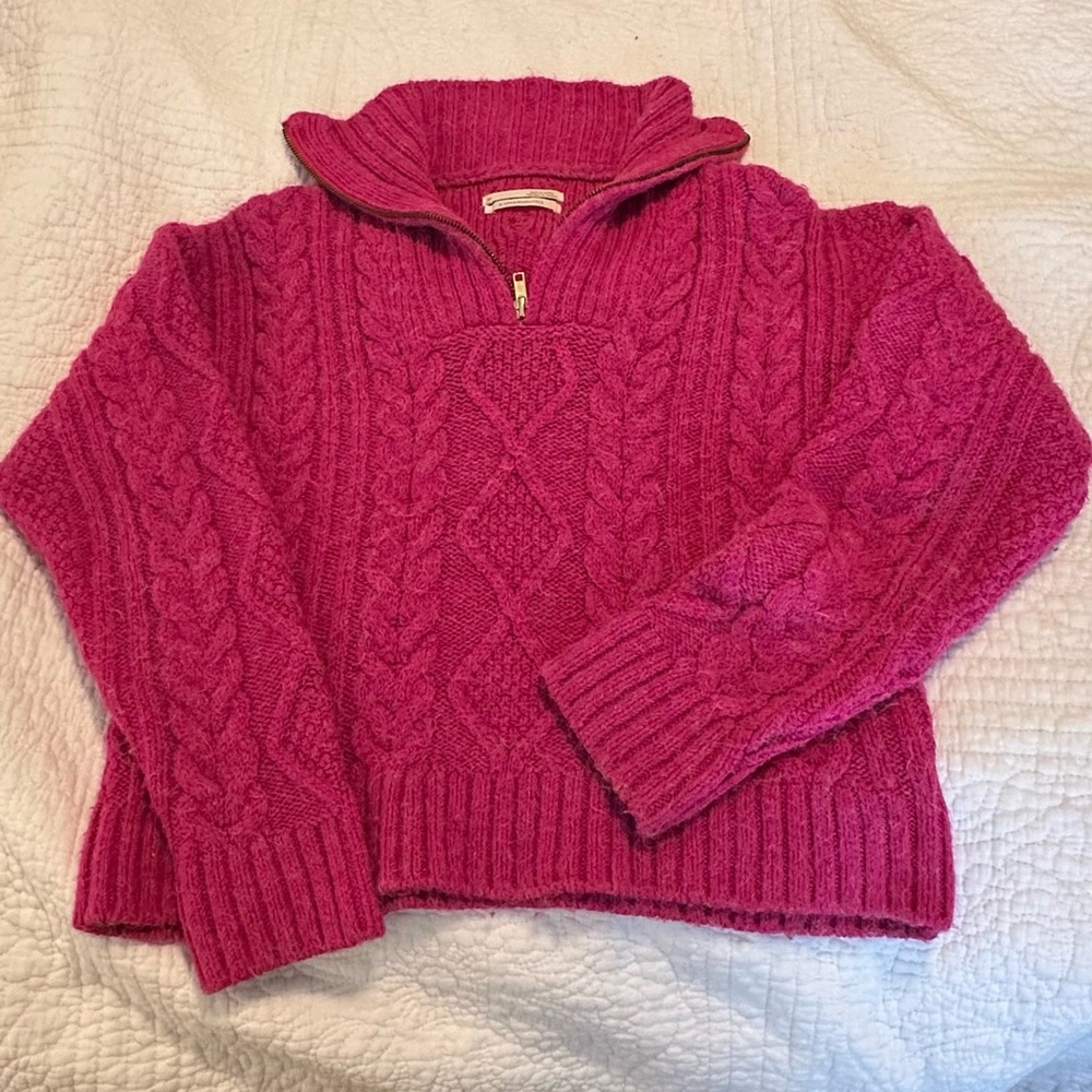 Anthropologie Fuchsia Cable Knit Turtleneck Sweater